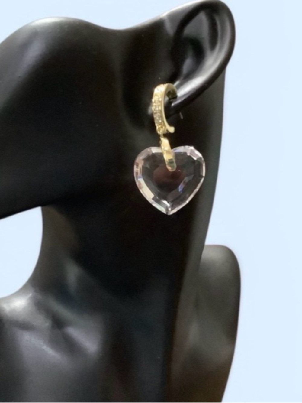 Heidi Daus Stunning Gold Crystal Heart Drop Earrings - Clear. Super sparkly NWT